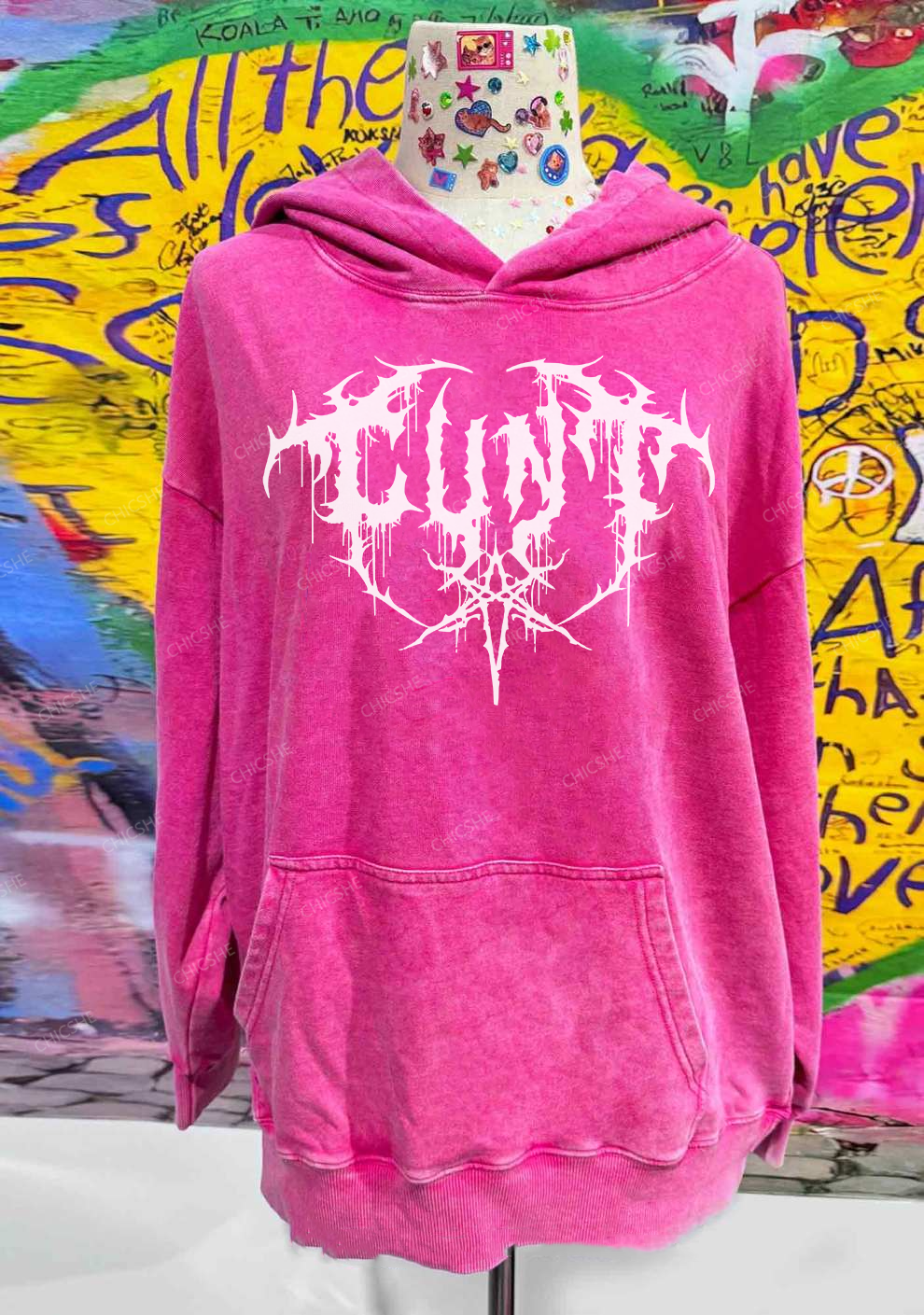 Halloween Punk Cxxt Y2K Washed Hoodie Chicshe