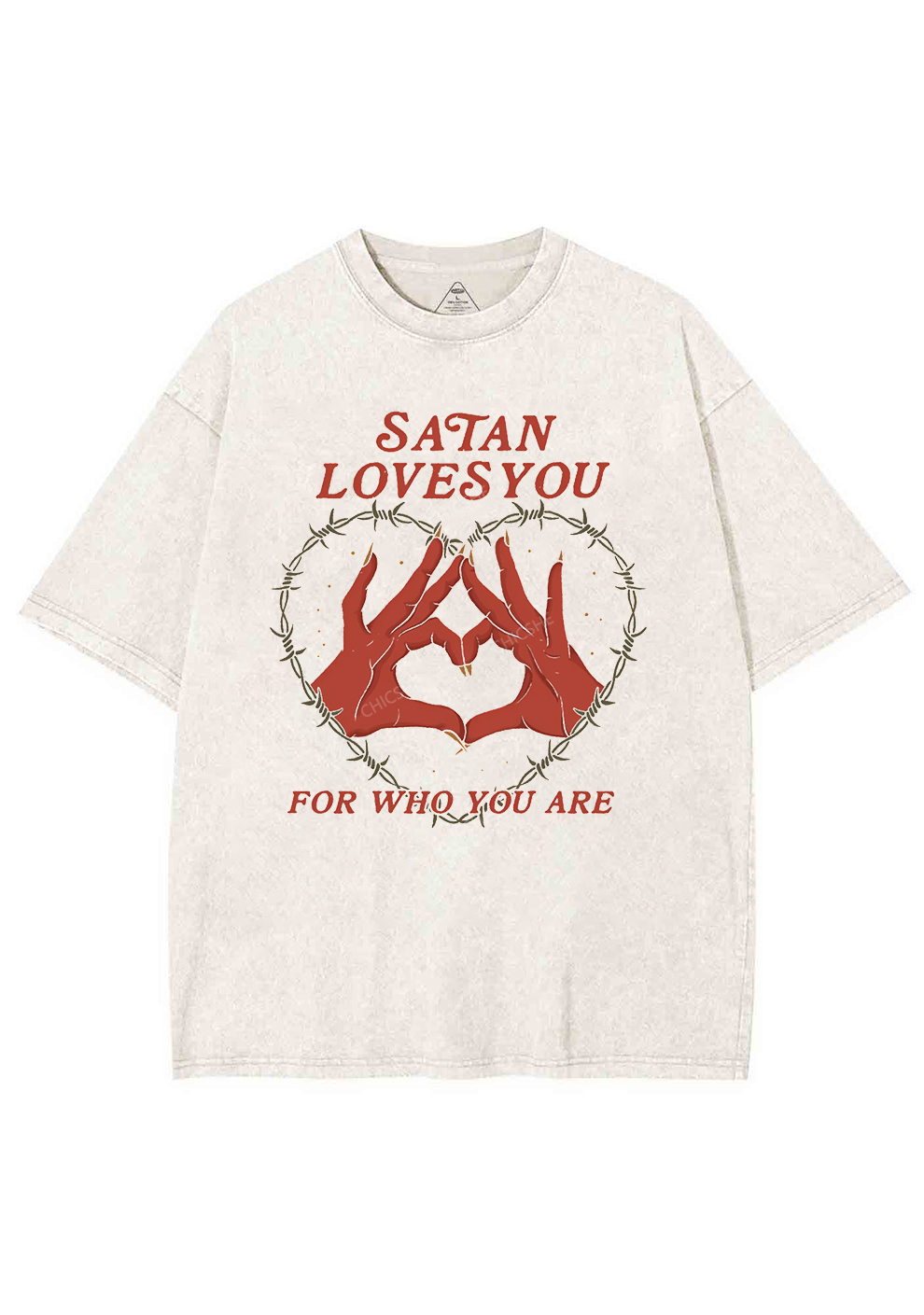 Satan Loves You Heart Halloween Y2K Washed Tee Chicshe