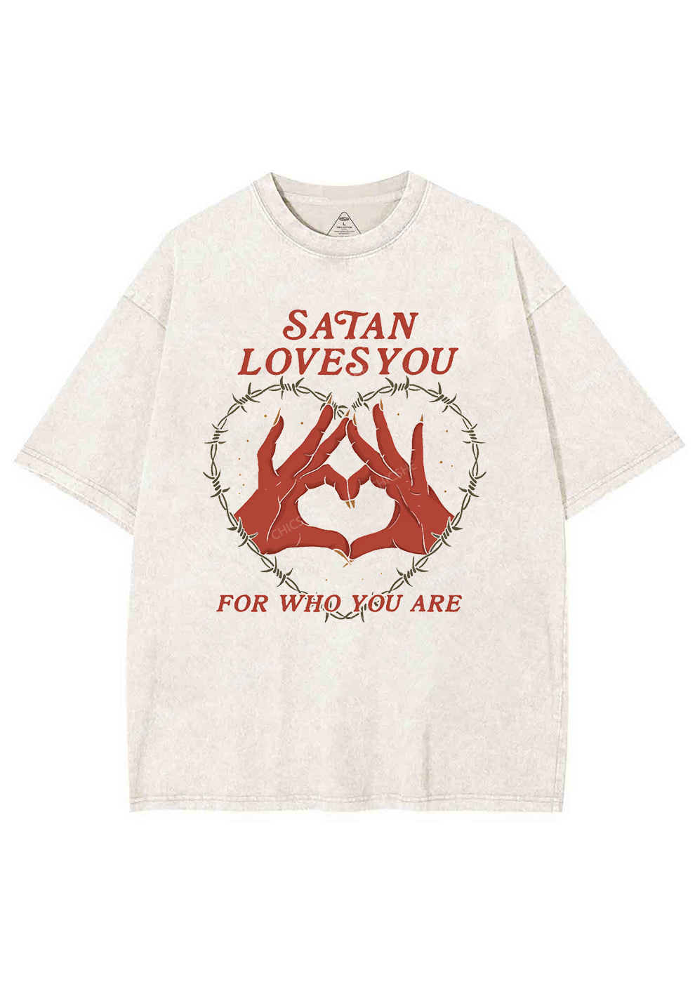 Satan Loves You Heart Halloween Y2K Washed Tee Cherrykitten