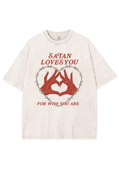 Satan Loves You Heart Halloween Y2K Washed Tee Chicshe