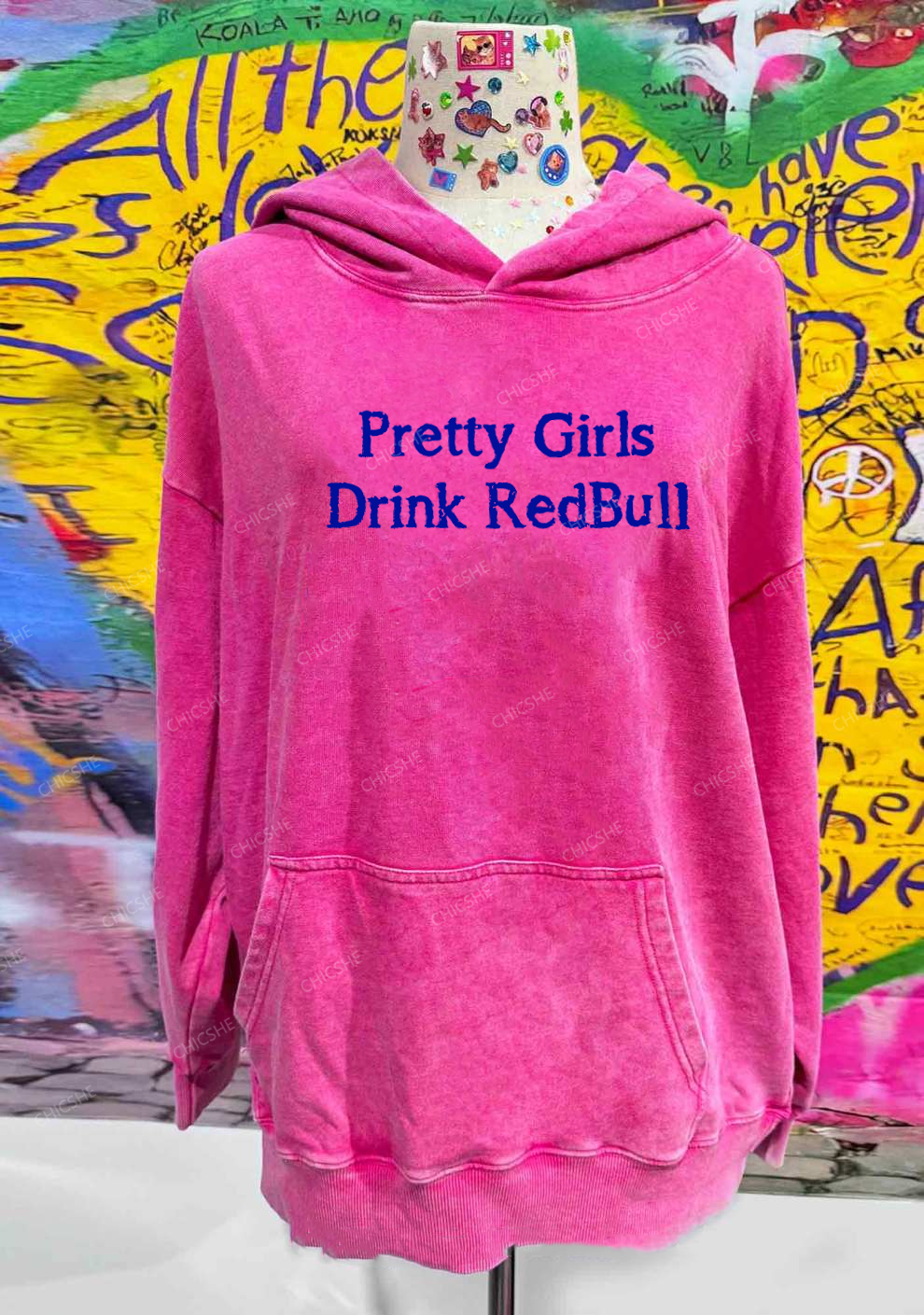 Pretty Girls Drink Redbull Y2K Washed Hoodie Chicshe