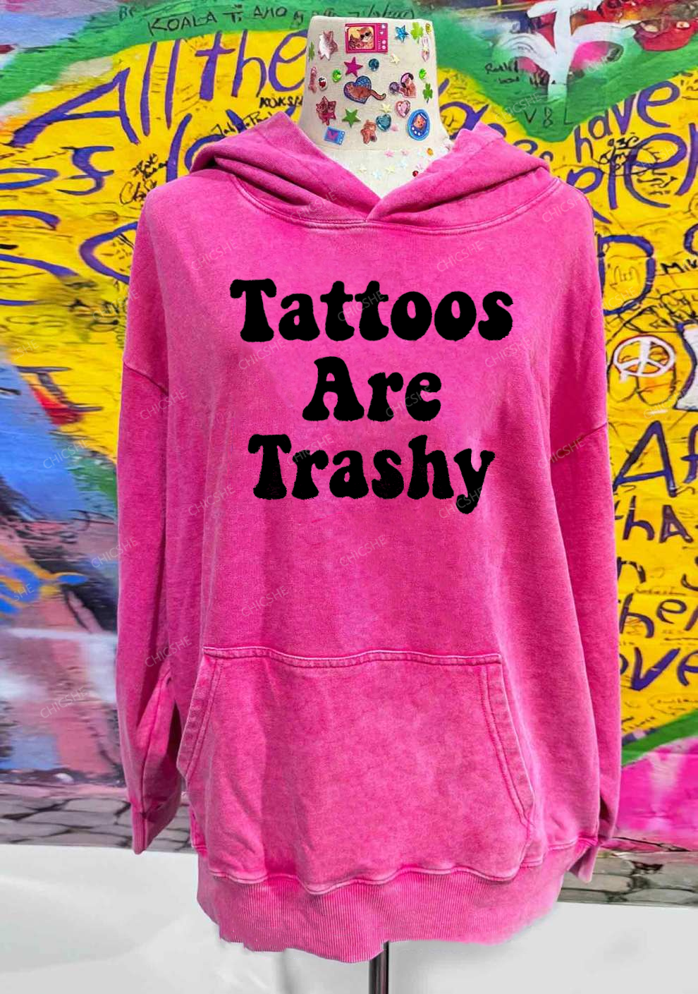 Tattoos Are Trashy Y2K Washed Hoodie Chicshe
