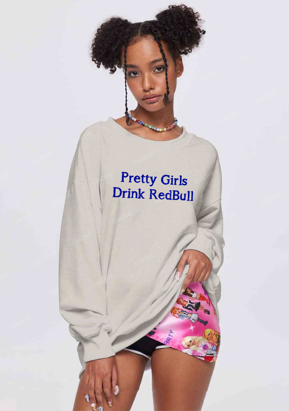 Pretty Girls Drink Redbull Y2K Washed Sweatshirts Chicshe