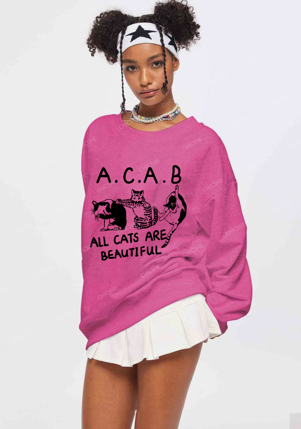 ACAB Cats Y2K Washed Sweatshirts Chicshe