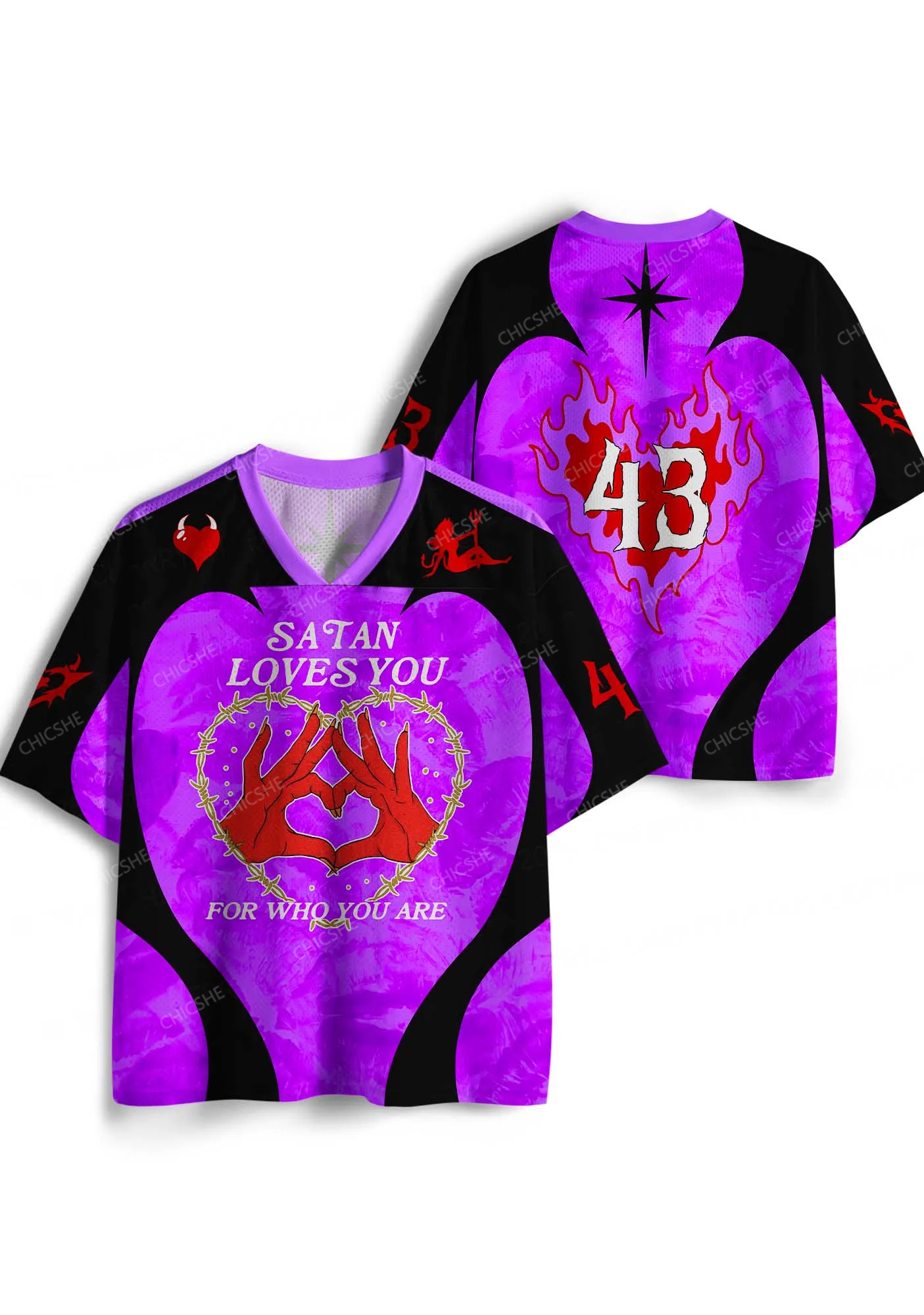 Custom Halloween Satan Loves You Y2K Sport Jersey Shirts Chicshe