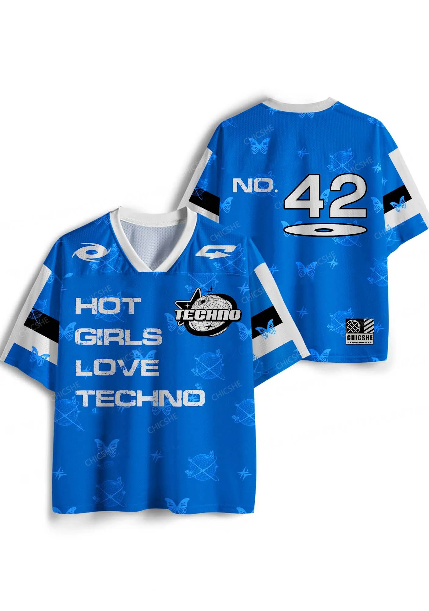 Custom Blue Techno Girls Y2K Sport Jersey Shirts Chicshe