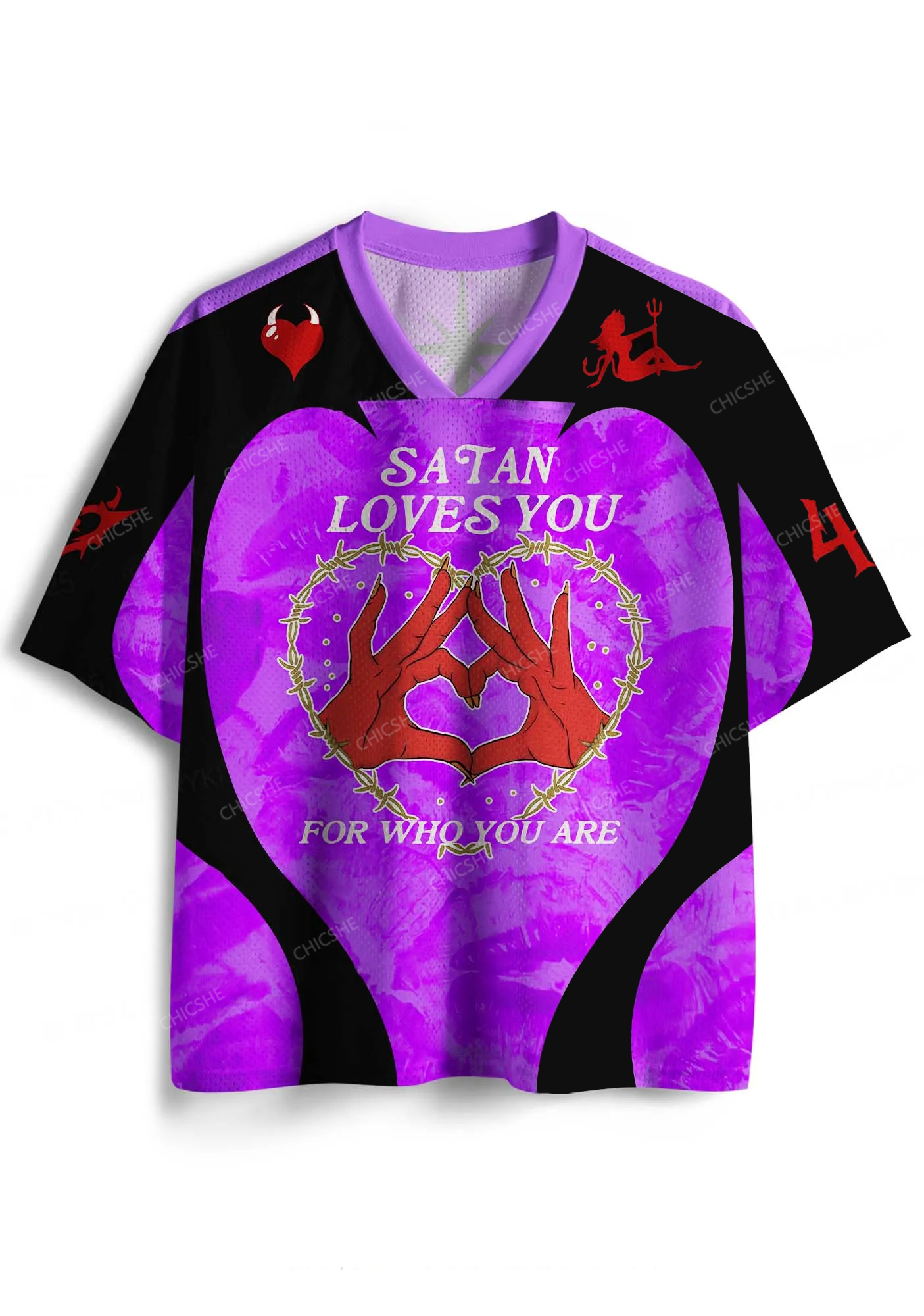 Custom Halloween Satan Loves You Y2K Sport Jersey Shirts Chicshe
