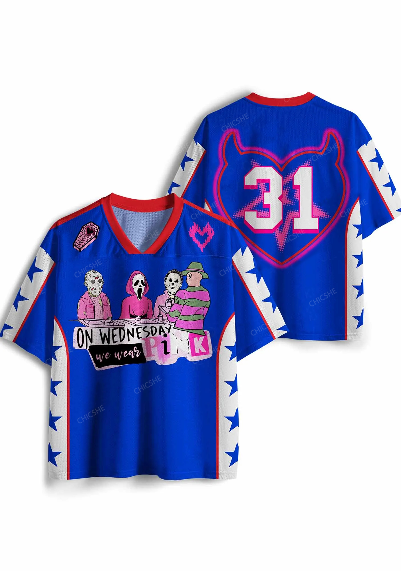 Custom Halloween Wednesday Wear Pink Horror Y2K Sport Jersey Shirts Chicshe
