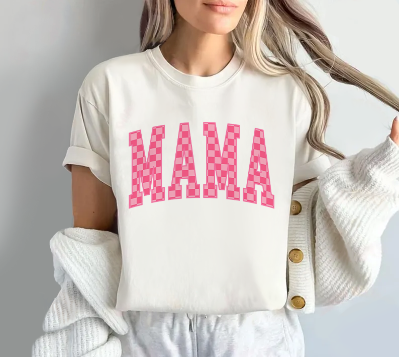 Rose Red Plaid Mama T-shirt