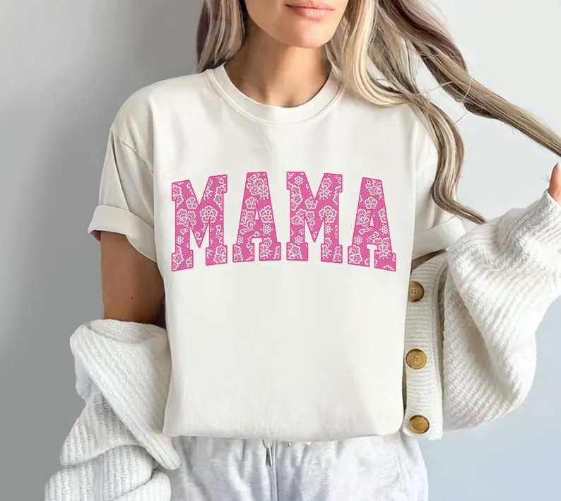 Rose Red Lace Pattern Mama T-shirt