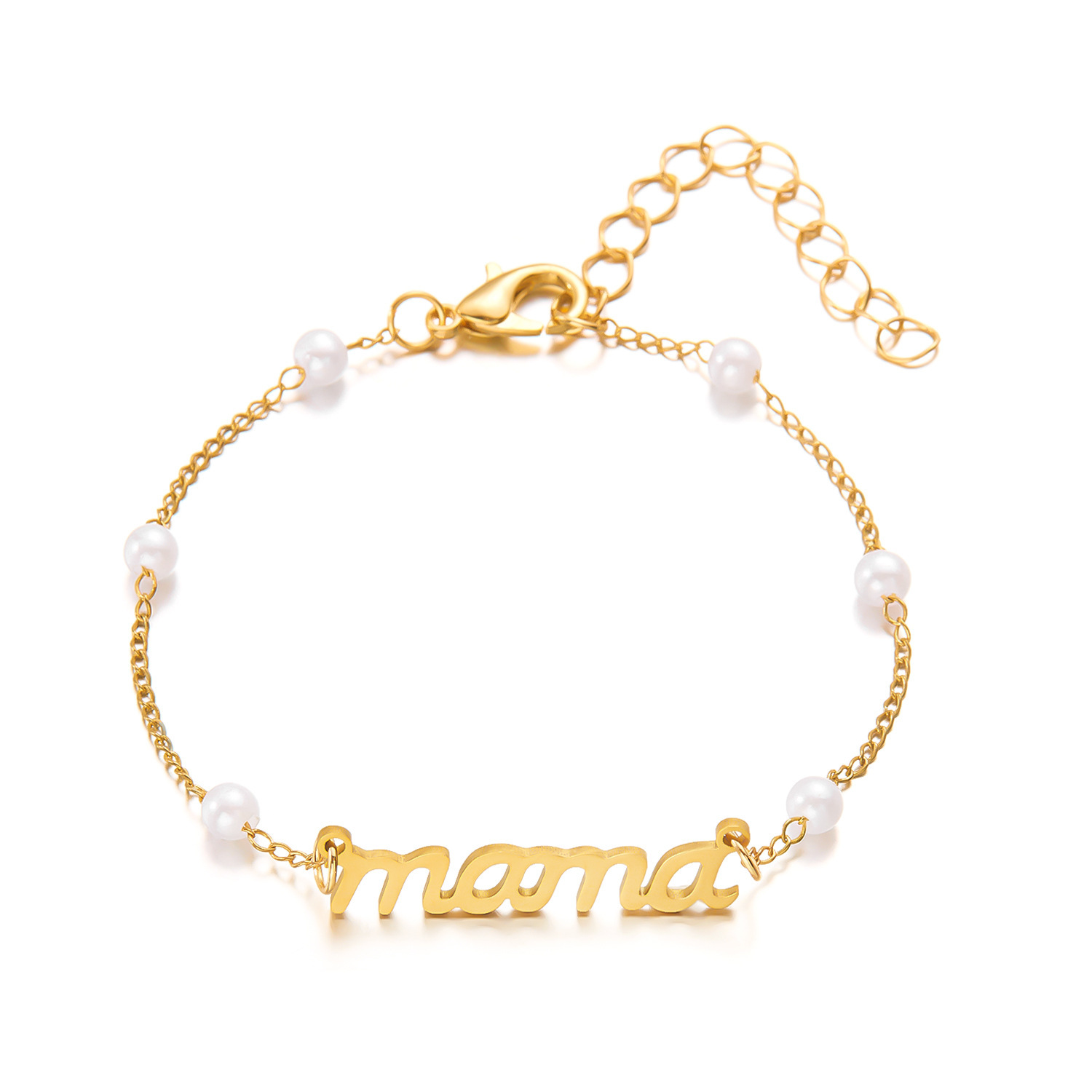 French Retro Style Letter Mama Pearl Bracelet Necklace