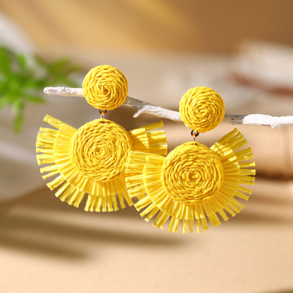 Bohemian Colorful Raffia Rattan Scalloped Earrings