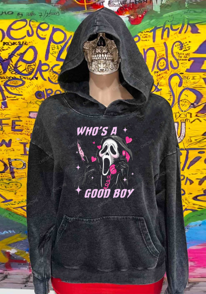 Who Is A Good Boy? Y2K Washed Hoodie Chicshe