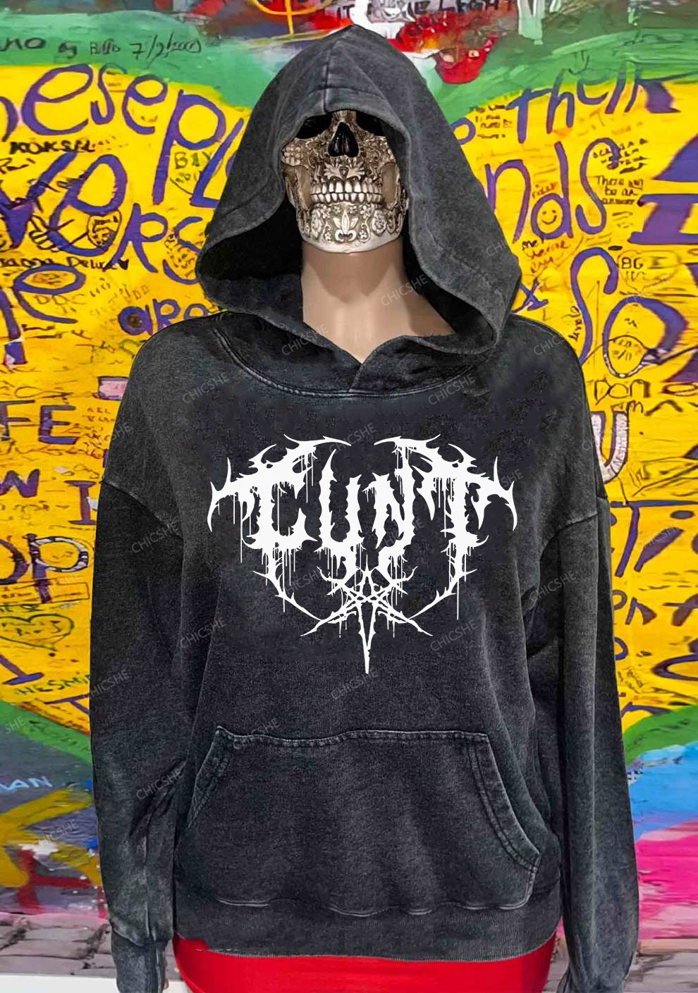 Halloween Punk Cxxt Y2K Washed Hoodie Chicshe