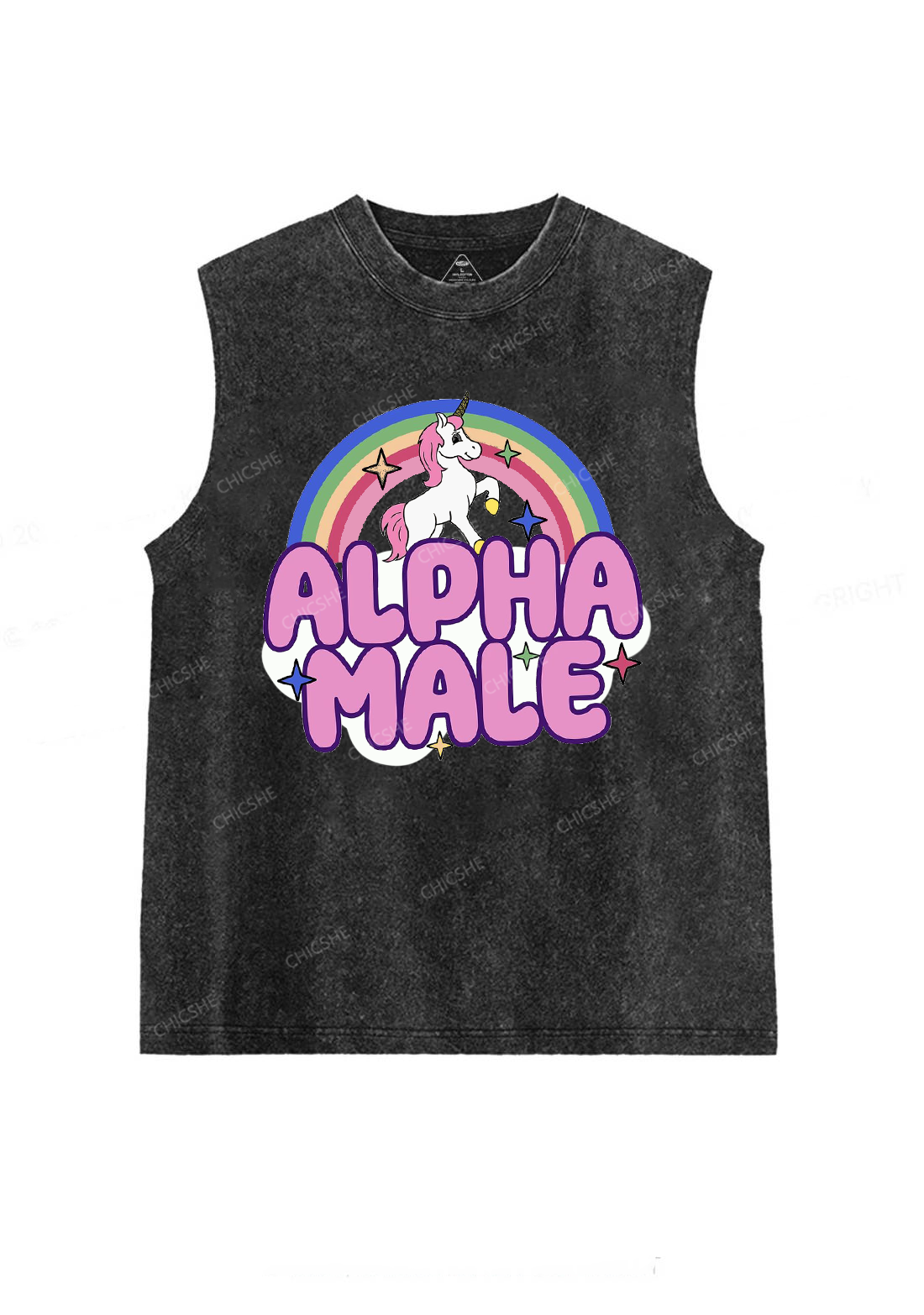 Rainbow Unicorn Alpha Male Y2K Washed Tank Chicshe