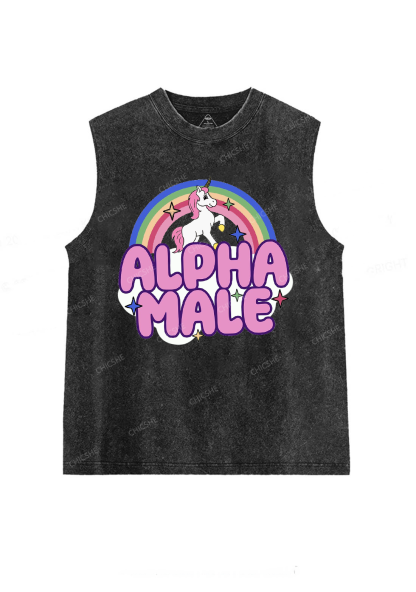 Rainbow Unicorn Alpha Male Y2K Washed Tank Chicshe