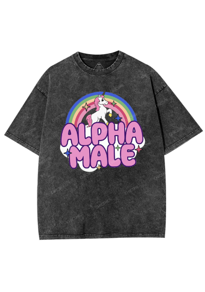 Rainbow Unicorn Alpha Male Y2K Washed Tee Chicshe