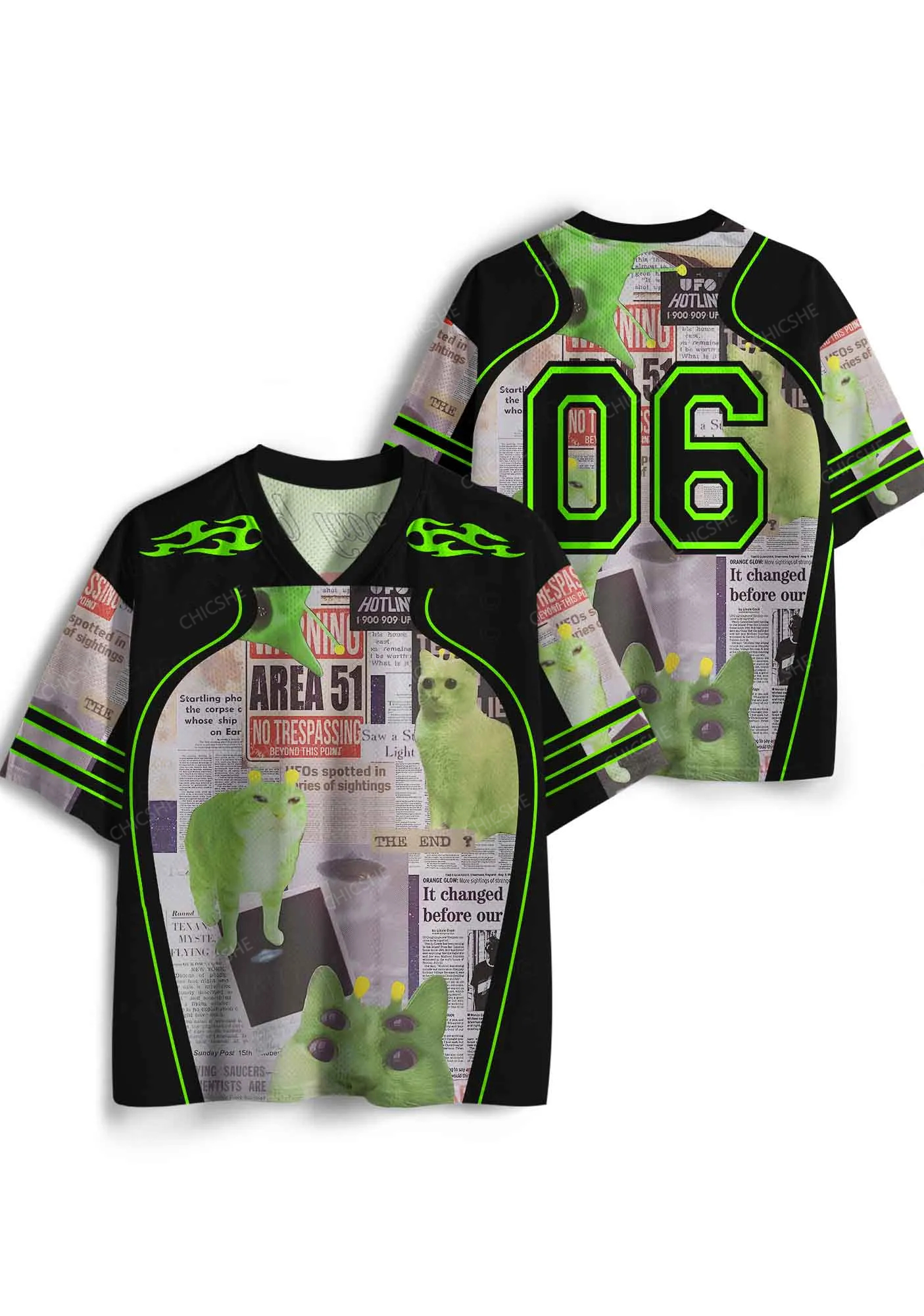 Custom Green Alien Kitten Y2K Sport Jersey Shirts Chicshe