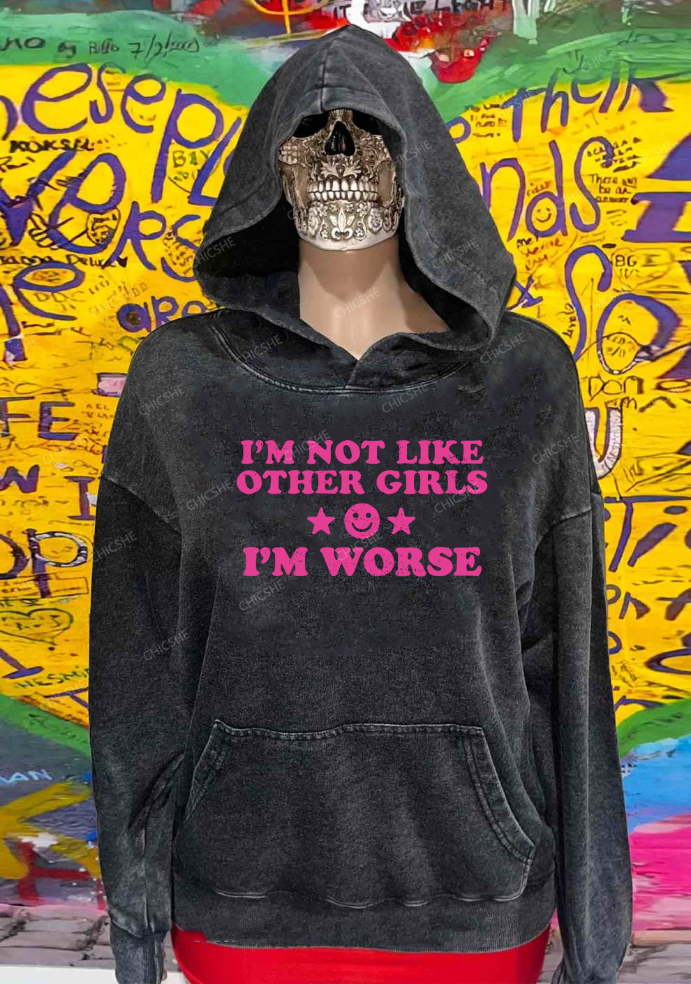 I'm Worse Y2K Washed Hoodie Chicshe