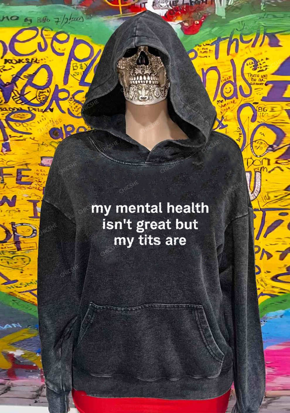 My Mental Health Isn't Great Y2K Washed Hoodie Chicshe