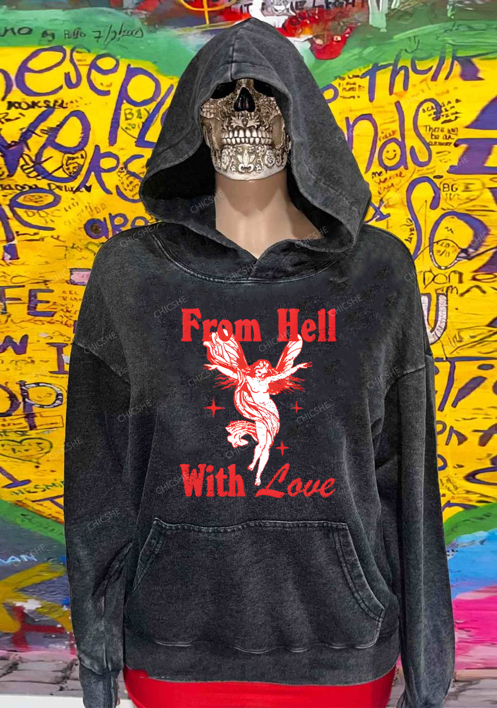 From Hell With Love Y2K Washed Hoodie Chicshe