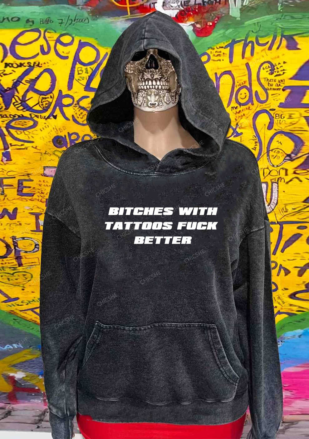 Bxxches With Tattoos Fxxk Better Y2K Washed Hoodie Chicshe