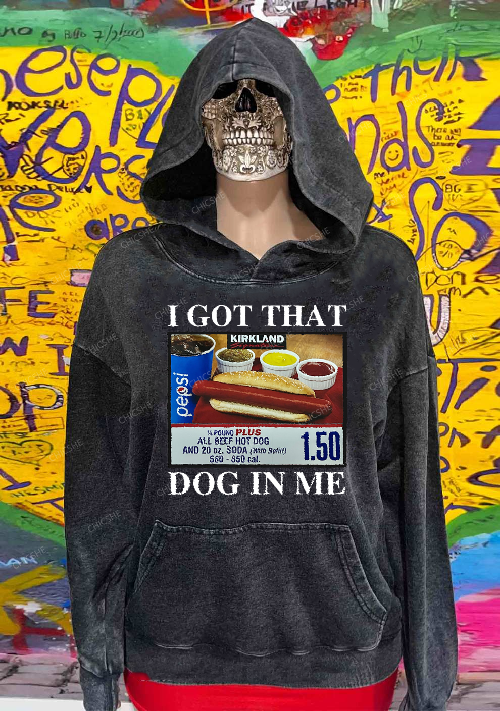 I Got That Hot Dog In Me Y2K Washed Hoodie Chicshe