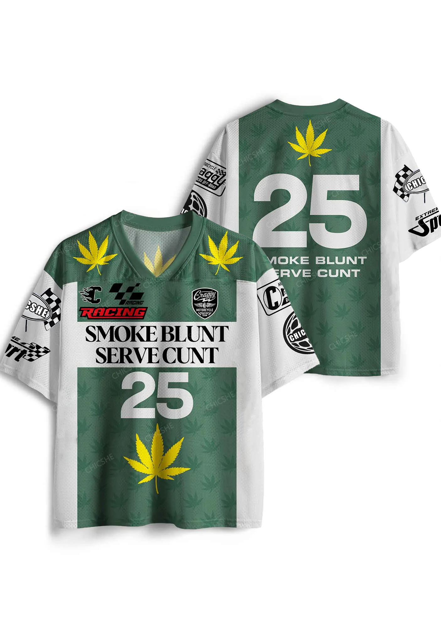 Custom Green Racing Smoke Blunt Y2K Sport Jersey Shirts Chicshe