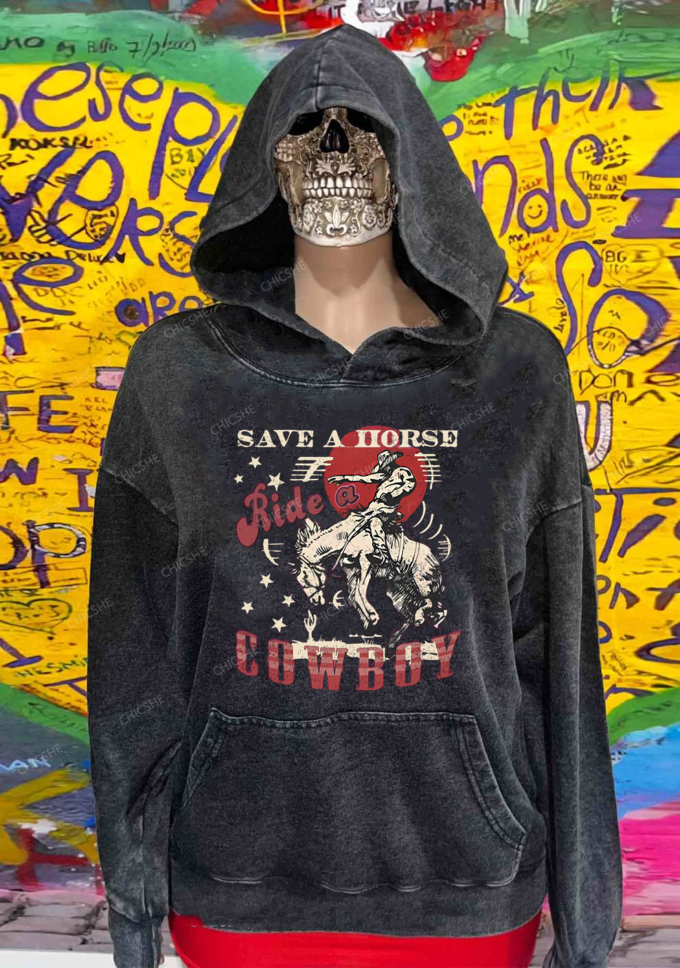 Ride A Cowboy Y2K Washed Hoodie Chicshe