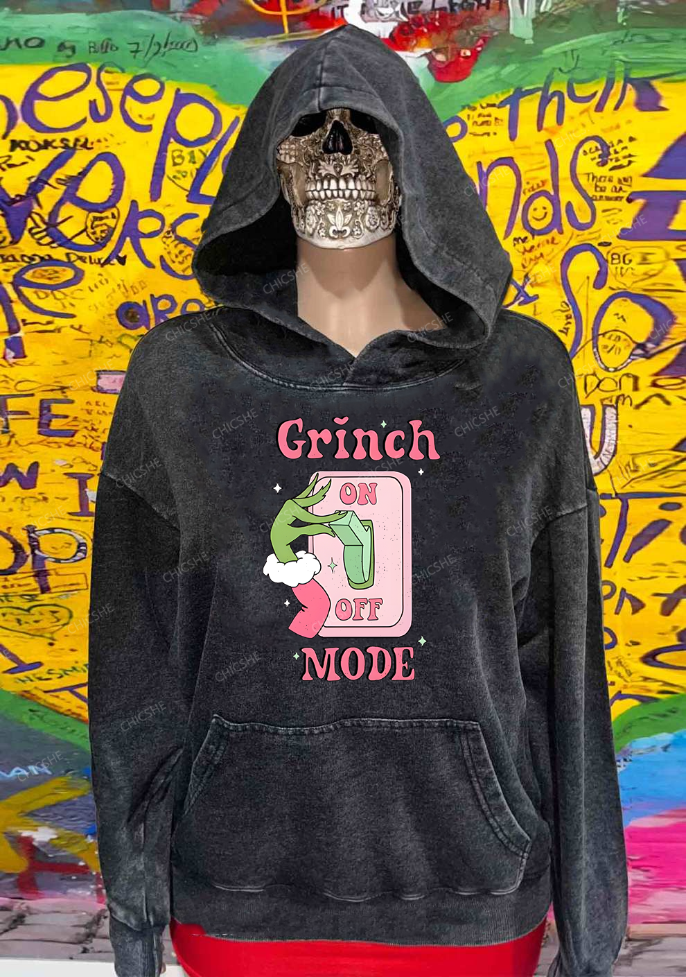 Christmas On Off Mode Y2K Washed Hoodie Chicshe