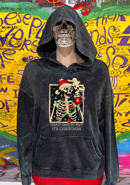 Christmas Dead Inside Y2K Washed Hoodie Chicshe