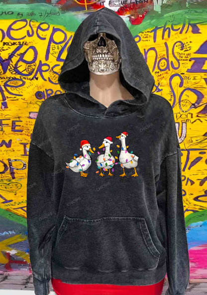 Christmas Santa Duck Y2K Washed Hoodie Chicshe