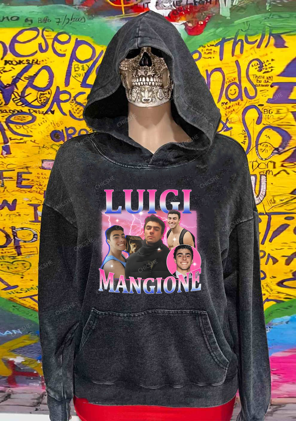 Bluepink Luigi Portrait Y2K Washed Hoodie Chicshe