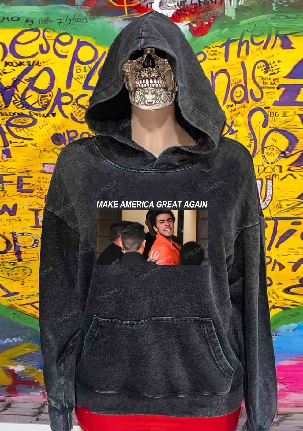 Luigi Yelling Y2K Washed Hoodie Chicshe