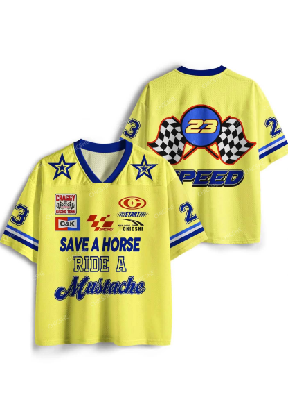 Custom Yellow Ride A Mustache Y2K Sport Jersey Shirts Chicshe