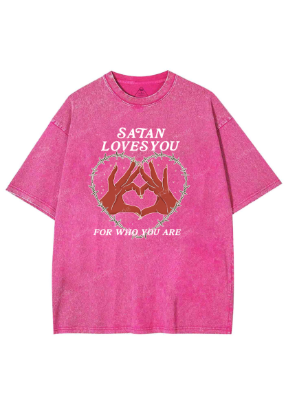 Satan Loves You Heart Halloween Y2K Washed Tee Chicshe