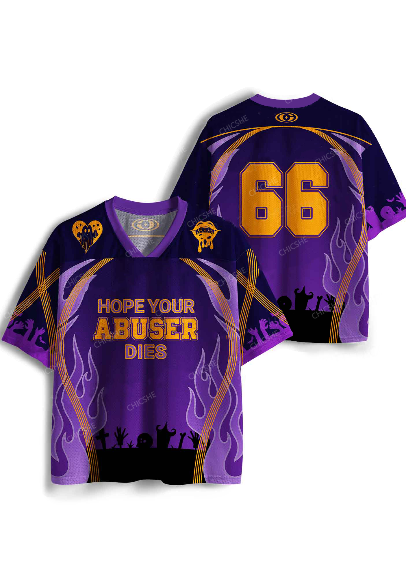 Custom Halloween Hope Your Abuser Dies Y2K Sport Jersey Shirts Chicshe