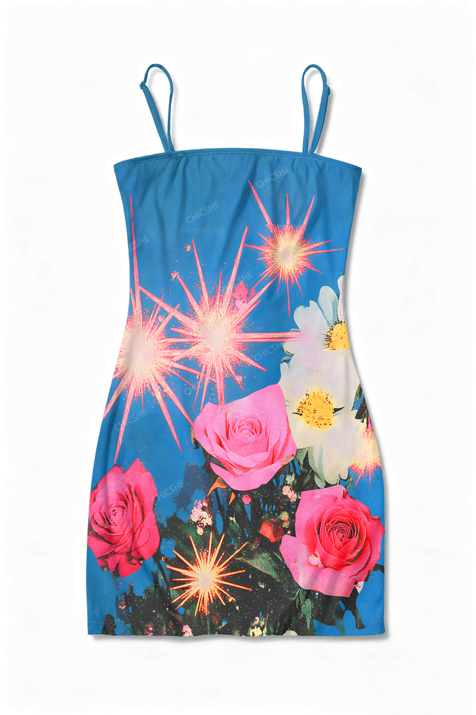 Fireworks And Roses Y2K Print Slip Dress Chicshe 