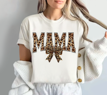 Brown Leopard Bow Mama T-shirt