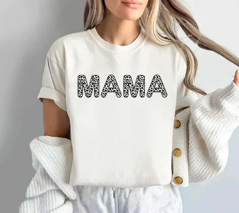 Black Leopard Print Mama T-shirt