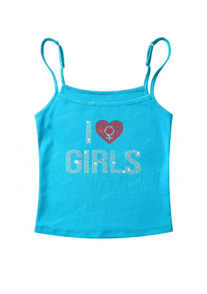 Rhinestone I Love Girls Pride Y2K Spaghetti Strap Cami Chicshe