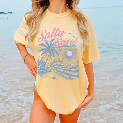 Salty Soul T-Shirt Beach Summer Vacation Retro Trendy Unisex Tee Spring Break Graphic Shirt 