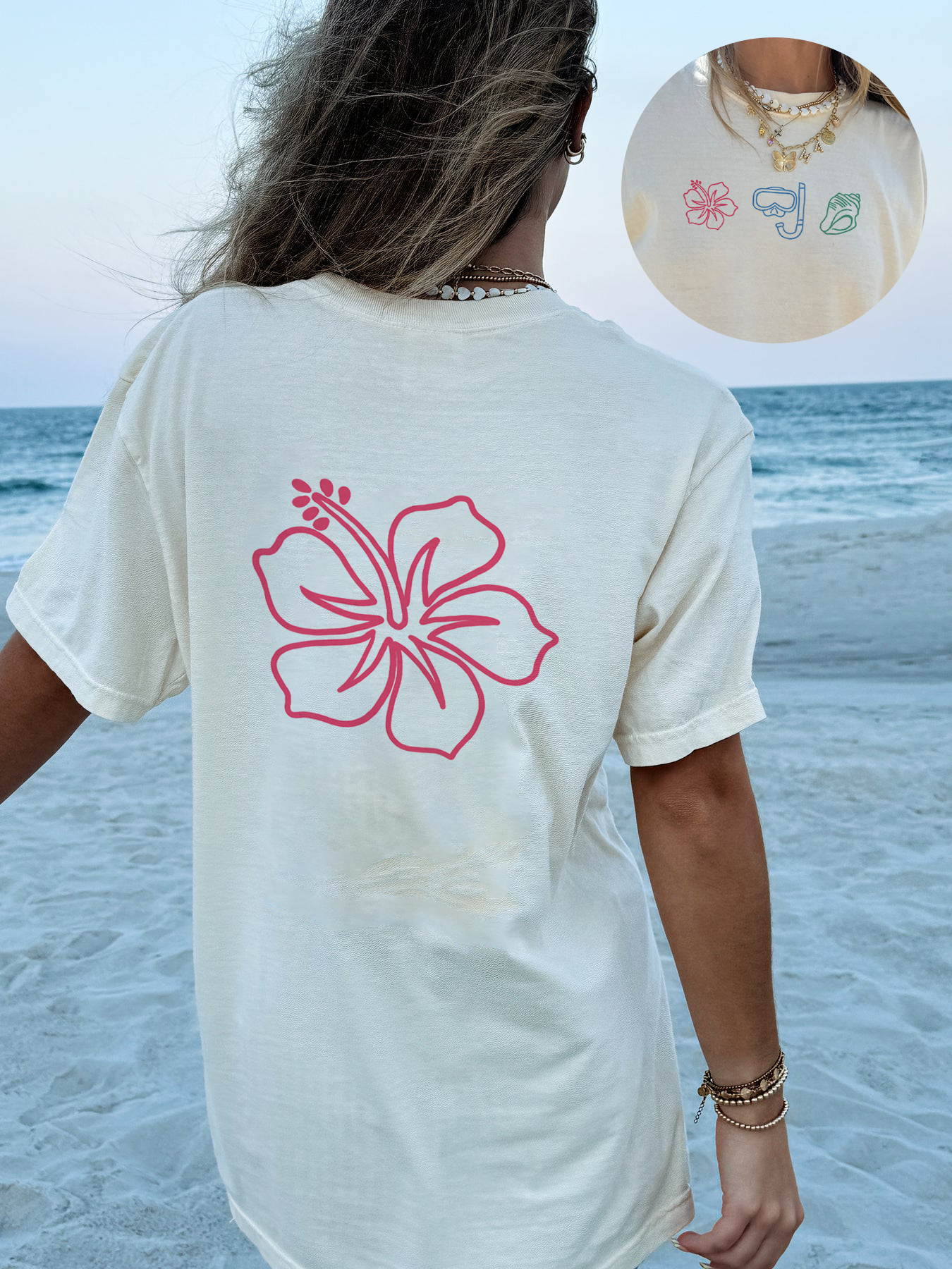 Flower Viewing And Diving Print T-Shirt