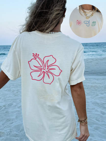 Flower Viewing And Diving Print T-Shirt