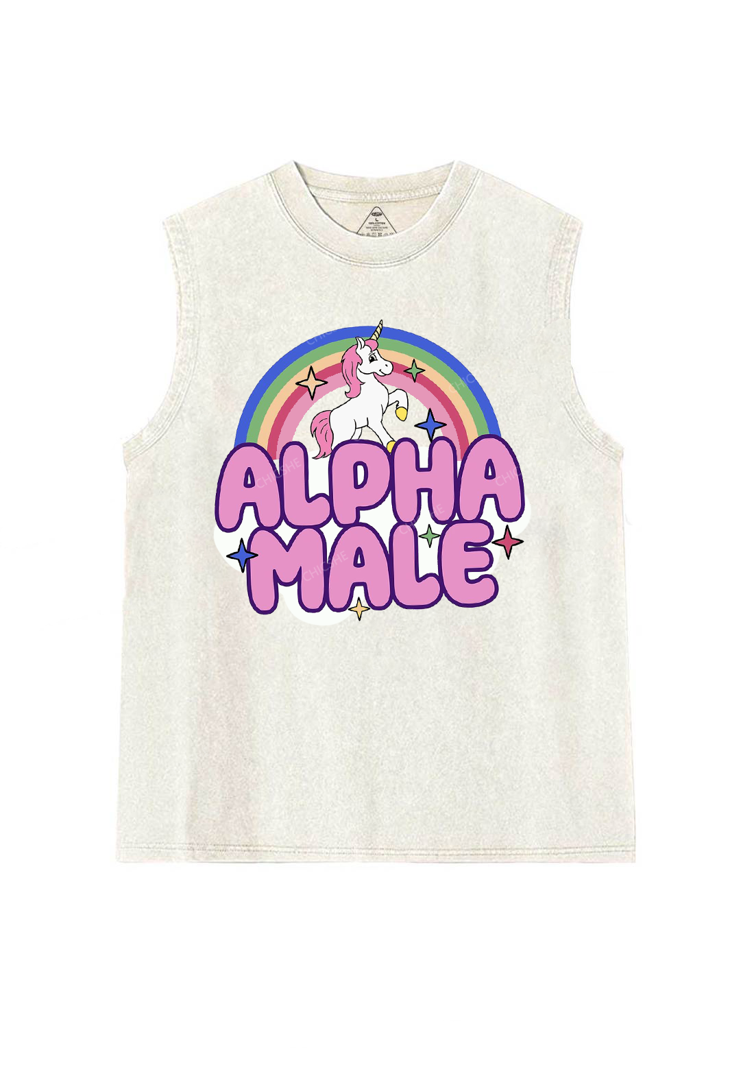 Rainbow Unicorn Alpha Male Y2K Washed Tank Chicshe