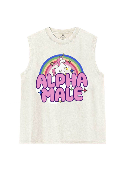 Rainbow Unicorn Alpha Male Y2K Washed Tank Chicshe