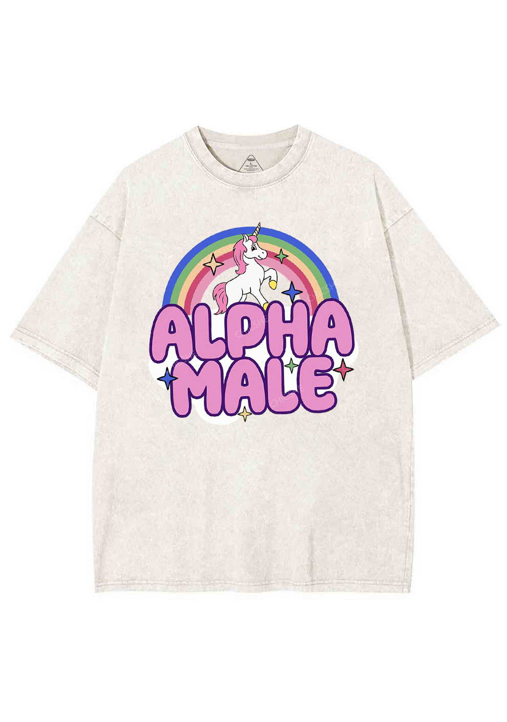 Rainbow Unicorn Alpha Male Y2K Washed Tee Chicshe