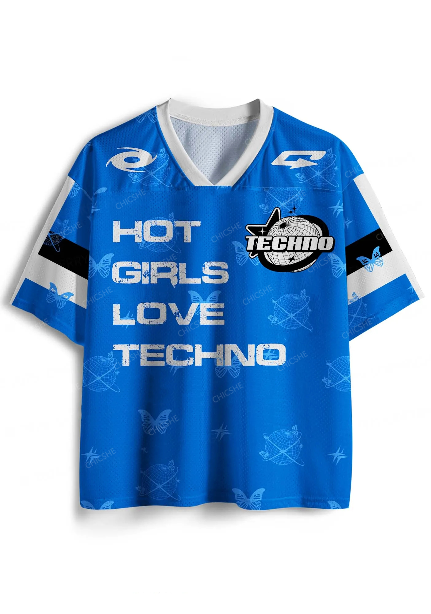 Custom Blue Techno Girls Y2K Sport Jersey Shirts Chicshe