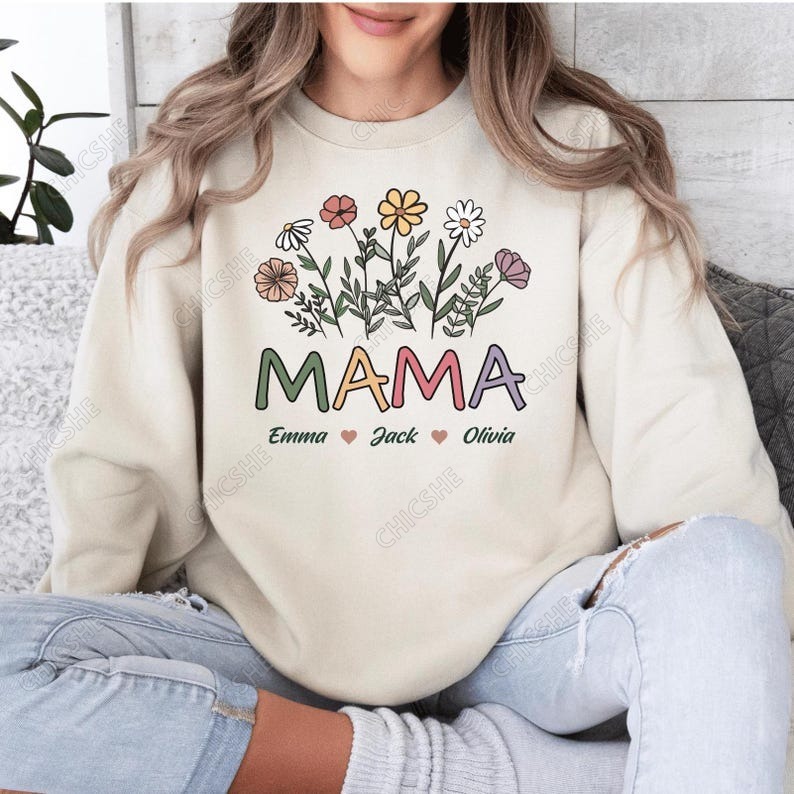 Custom Mama Sweatshirt T-Shirt Hoodie Gift For Mama Mum Children's Names New Mom