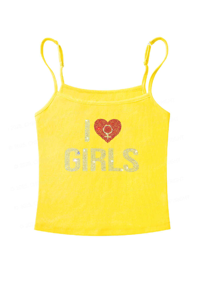 Rhinestone I Love Girls Pride Y2K Spaghetti Strap Cami Chicshe